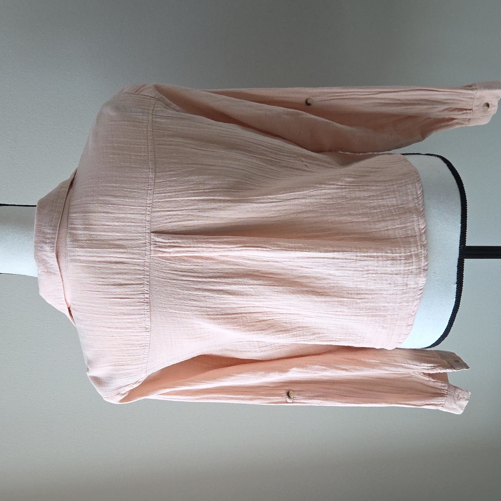Sim & Sam Sz L 100% Cotton Gauze Button Front Top Peach Tie Hem Boho Blouse‎ - Picture 3 of 8